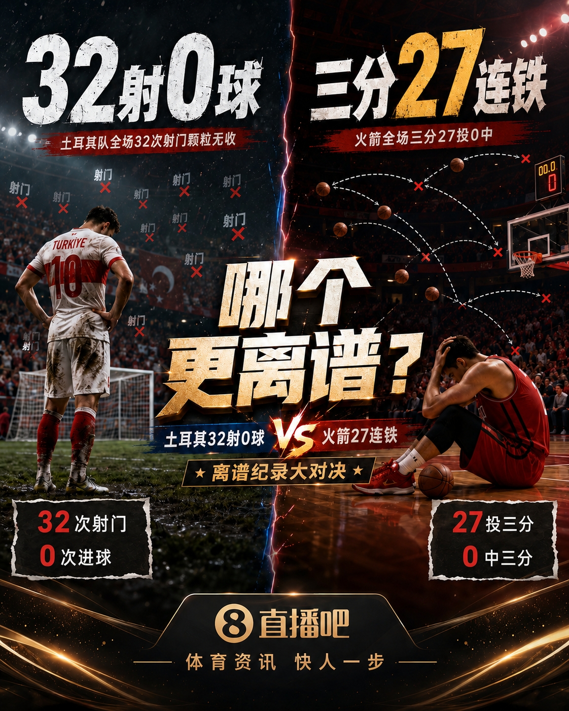 32射0球与27连铁:体育史上最离谱的两场进攻哑火