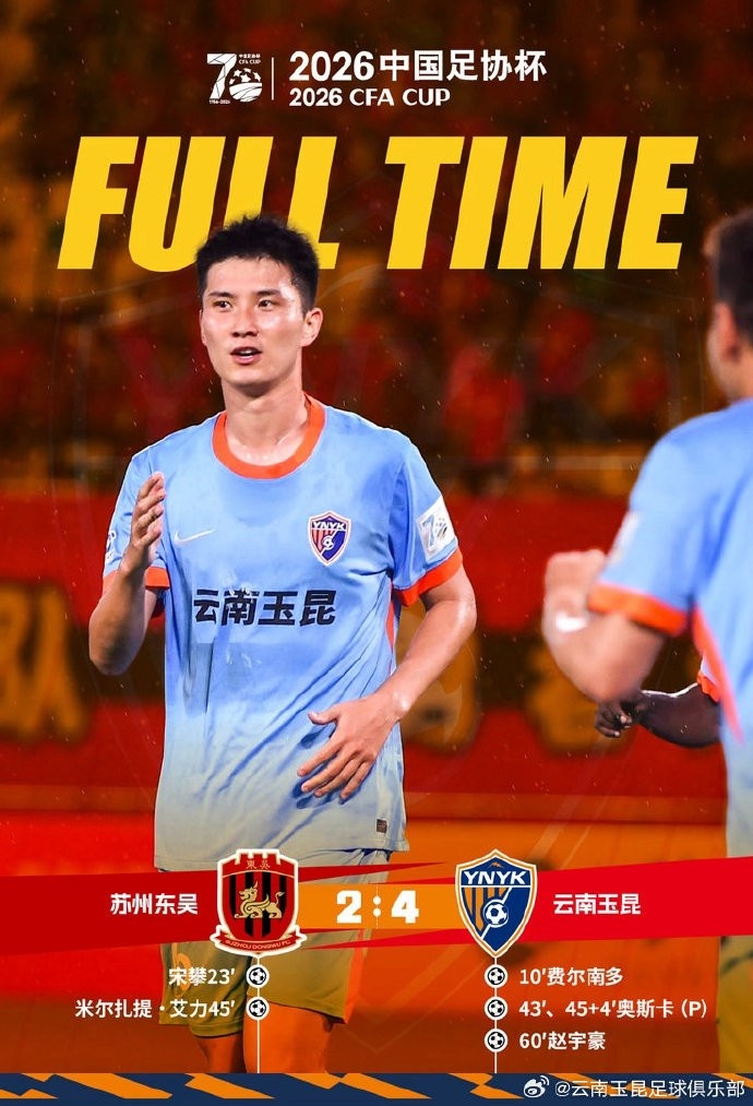 奥斯卡两射一传造三球，云南玉昆4-2客胜苏州东吴晋级