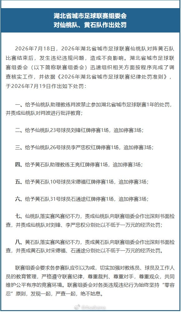 楚超冲突后续:肖波禁赛一年,两队共5人追加停赛