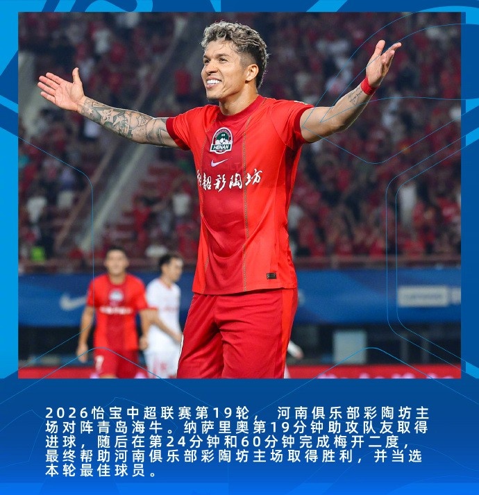 纳萨里奥2射1传当选第19轮MVP 河南主场3球击败海牛 纳萨里奥2射1传当选第19轮MVP 河南主场3球击败海牛