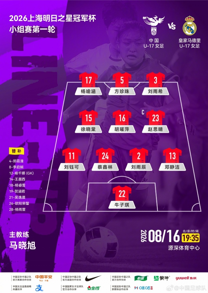 中国女足U17首战皇马U17 劳尔女儿先发马晓旭挂帅 中国女足U17首战皇马U17 劳尔女儿先发马晓旭挂帅